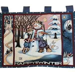 Mary Engelbreit Happy Winter Wall Hanging Tapestry with Tabs 26x36” Vtg